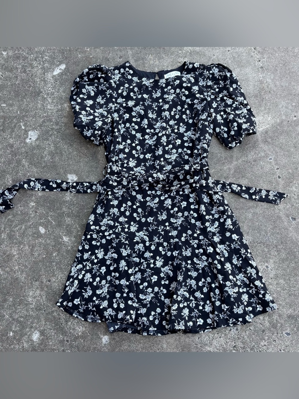 She + Sky Black Mini Dress with White Floral Print